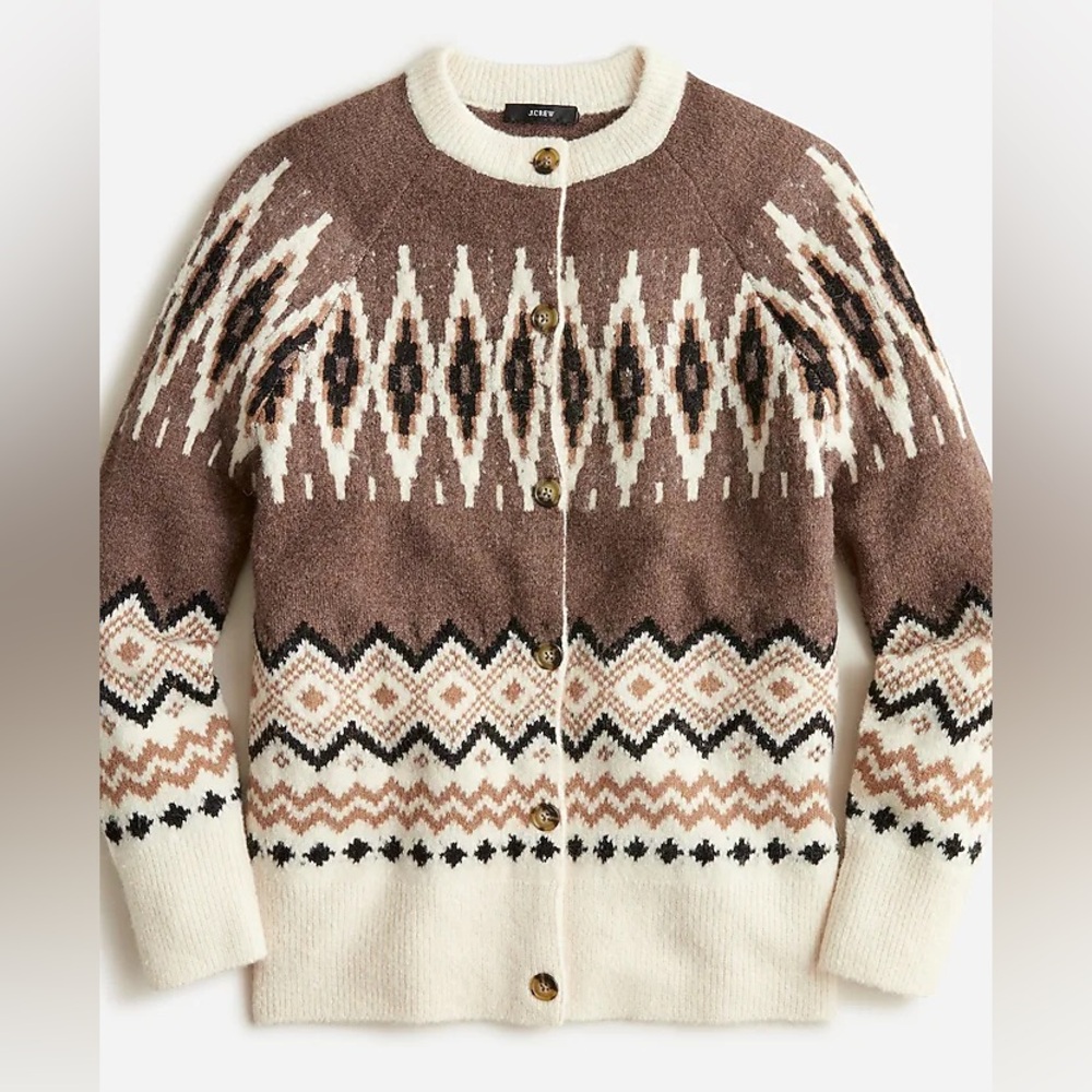 J.Crew Fair Isle Cardigan Women’s‎ Sz XS in Beige, Brown